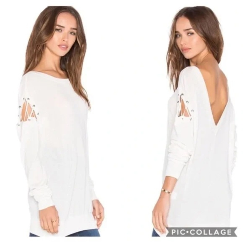 IRO White Aluna laced cold-shoulder sweater long sleeves silk Bateau neck S NWT